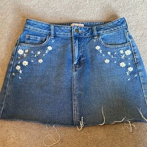 Embroidered Jean Skirt